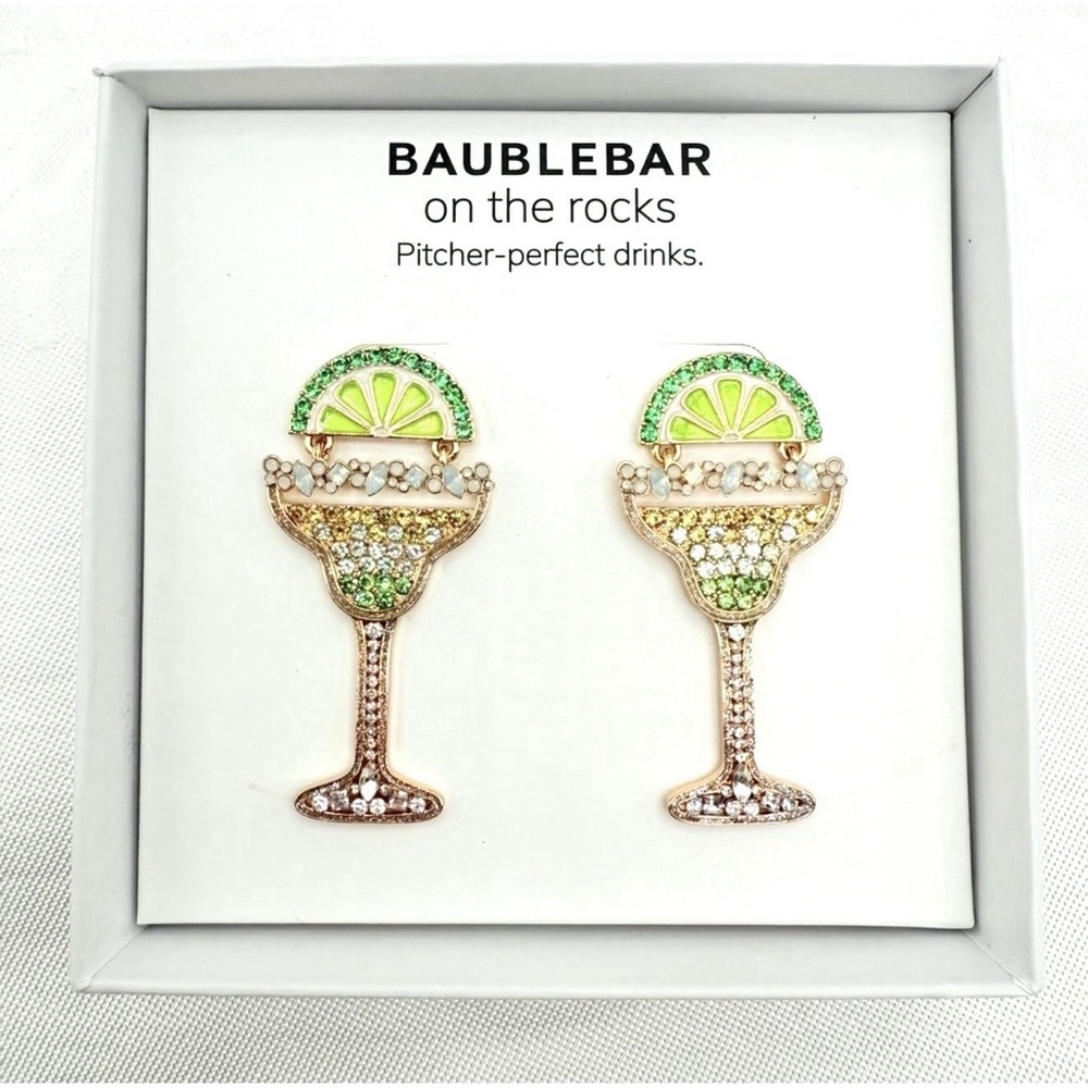 BaubleBar On the Rocks Pitcher Perfect Drinks Lime Margarita Earrings NIB